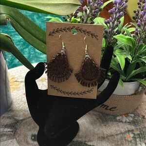 Earrings Handcrafted Brown Fringe Earrings, 2”, New